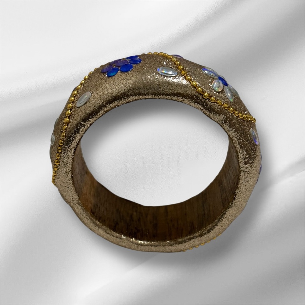 Bangle with Bead and Floral Accents Gold and Blue - Picture 8 of 11